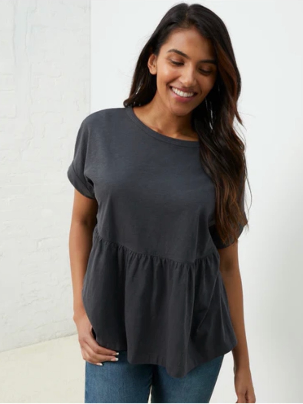 American Eagle Outfitters Charcoal Peplum Short Sleeve Tee